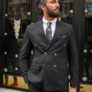 GentWith Tea Black Slim Fit 2 Piece Double Breasted Suit