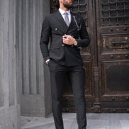 Tea Black Slim Fit 2 Piece Pinstripe Double Breasted Suit