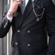 Tea Black Slim Fit 2 Piece Pinstripe Double Breasted Suit
