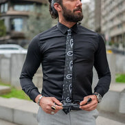 Tea Slim Fit Cotton Black Formal Shirt