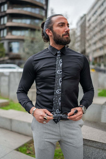 Tea Slim Fit Cotton Black Formal Shirt