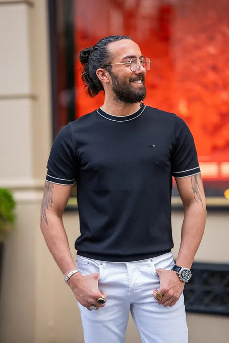 Tea Black Slim Fit Crew Neck T-Shirt