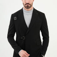 Tea Black Slim Fit Double Breasted Men's Buckle Blazer