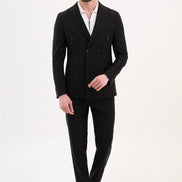 GentWith Tea Black Slim Fit Double Breasted Suit