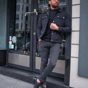 Tea Black Slim Fit Double Pocket Buttoned Coat