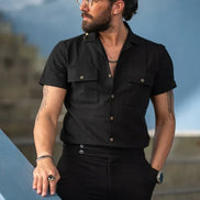 Tea Black Slim Fit Double Pocket Casual Shirt