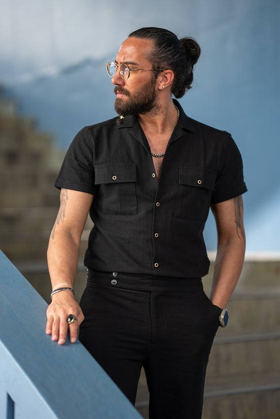 Black Double Pocket Casual Shirt
