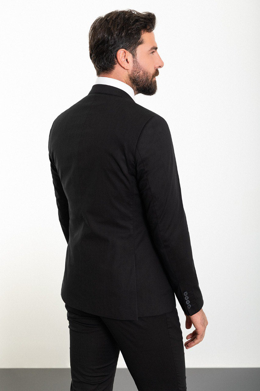Tea Slim Fit Notch Lapel Black 3 Piece Suit