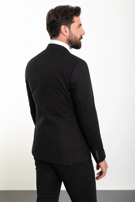 Tea Slim Fit Notch Lapel Black 3 Piece Suit