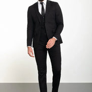 Tea Slim Fit Notch Lapel Black 3 Piece Suit