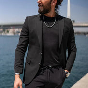Tea Slim Fit Notch Lapel Black Blazer