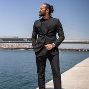 Tea Slim Fit Notch Lapel Black Blazer