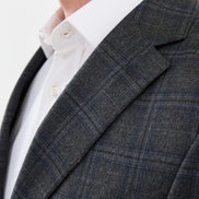 Tea Black Slim Fit Notch Lapel Men's Plaid Wool Blazer