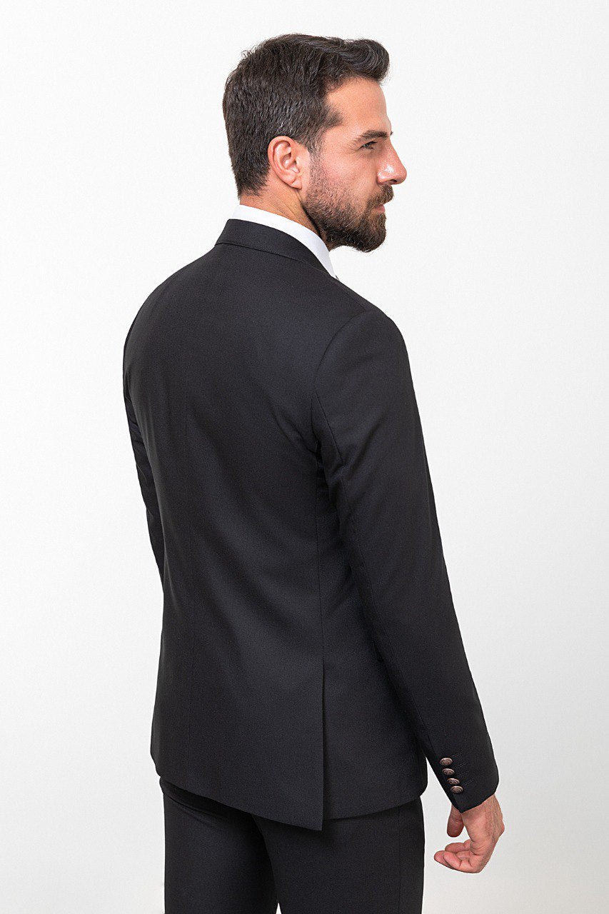 Tea Slim Fit Peak Lapel 3 Piece Suit Black