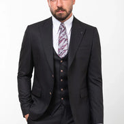 Tea Slim Fit Peak Lapel 3 Piece Suit Black