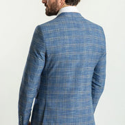 Tea Slim Fit Notch Lapel 3 Piece Blue Plaid Suit