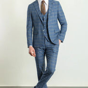 Tea Slim Fit Notch Lapel 3 Piece Blue Plaid Suit