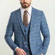 Tea Slim Fit Notch Lapel 3 Piece Blue Plaid Suit