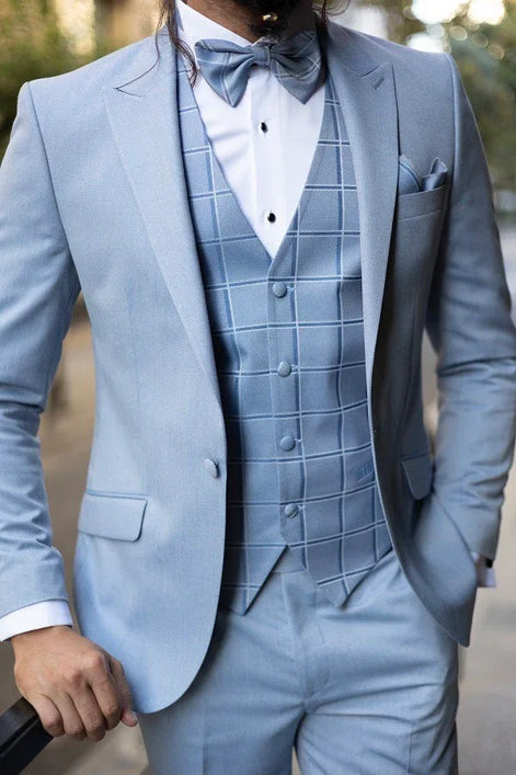 Tea Slim Fit Peak Lapel Blue Tuxedo