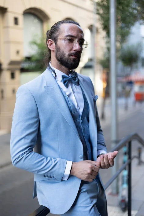 Tea Slim Fit Peak Lapel Blue Tuxedo