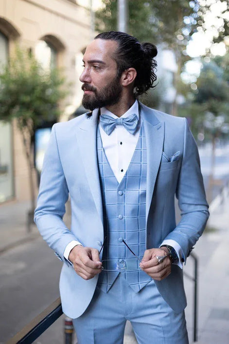 Tea Slim Fit Peak Lapel Blue Tuxedo