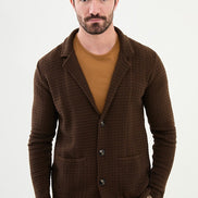 GentWith Tea Notch Collar Double Pocket Knit Brown Cardigan