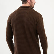 GentWith Tea Notch Collar Double Pocket Knit Brown Cardigan