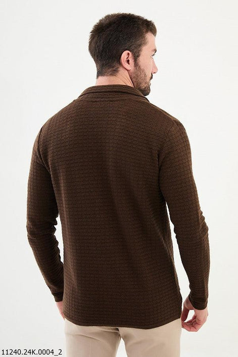 GentWith Tea Notch Collar Double Pocket Knit Brown Cardigan