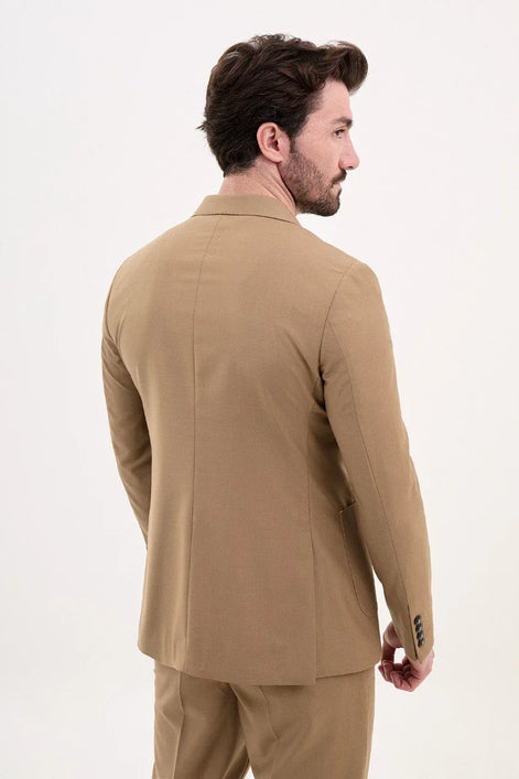 GentWith Tea Brown Slim Fit Double Breasted Suit