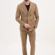 GentWith Tea Brown Slim Fit Double Breasted Suit