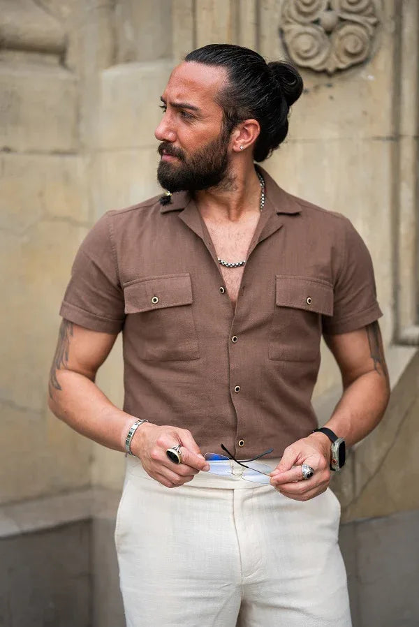 Tea Brown Slim Fit Double Pocket Casual Shirt