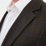 Tea Brown Slim Fit Notch Lapel Men's Plaid Wool Blazer