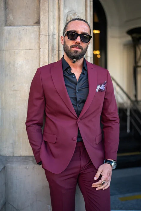 Tea Slim Fit 2 Piece Burgundy Suit