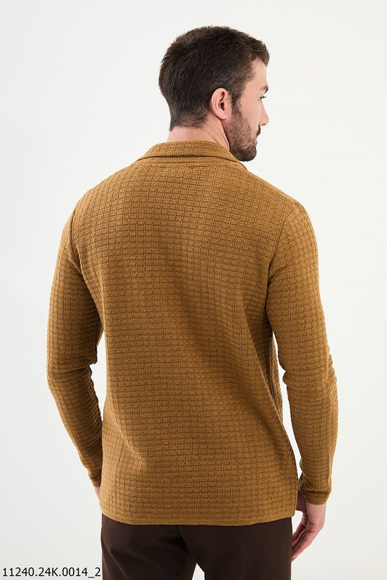 Camel Notch Collar Double Pocket Knit Cardigan