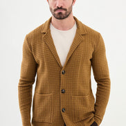 GentWith Tea Notch Collar Double Pocket Knit Camel Cardigan