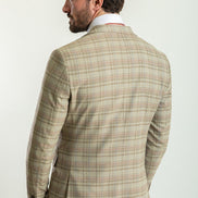 GentWith Tea Camel Orange Slim Fit Notch Lapel 3 Piece Plaid Suit