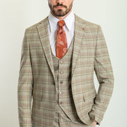 GentWith Tea Camel Orange Slim Fit Notch Lapel 3 Piece Plaid Suit