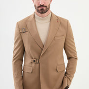 Tea Camel Slim Fit Double Breasted Men's Buckle Blazer