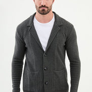 GentWith Tea Notch Collar Double Pocket Knit Gray Cardigan