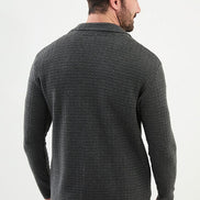 GentWith Tea Notch Collar Double Pocket Knit Gray Cardigan