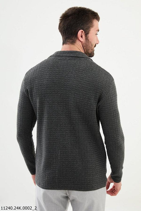 GentWith Tea Notch Collar Double Pocket Knit Gray Cardigan