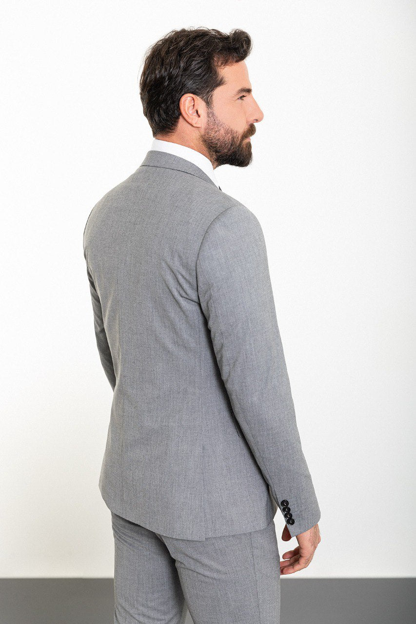 Tea Slim Fit Notch Lapel Gray 3 Piece Suit