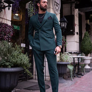 GentWith Tea Green Slim Fit 2 Piece Double Breasted Buckle Suit