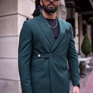 GentWith Tea Green Slim Fit 2 Piece Double Breasted Buckle Suit