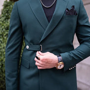 GentWith Tea Green Slim Fit 2 Piece Double Breasted Buckle Suit