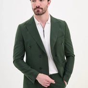 GentWith Tea Dark Green Slim Fit Double Breasted Suit