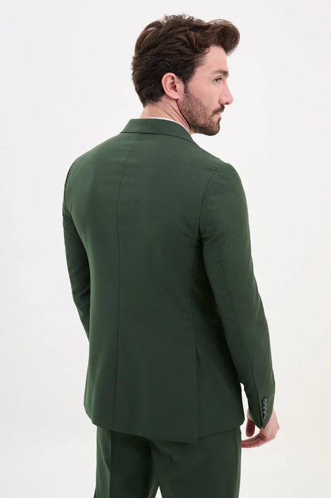 GentWith Tea Dark Green Slim Fit Double Breasted Suit