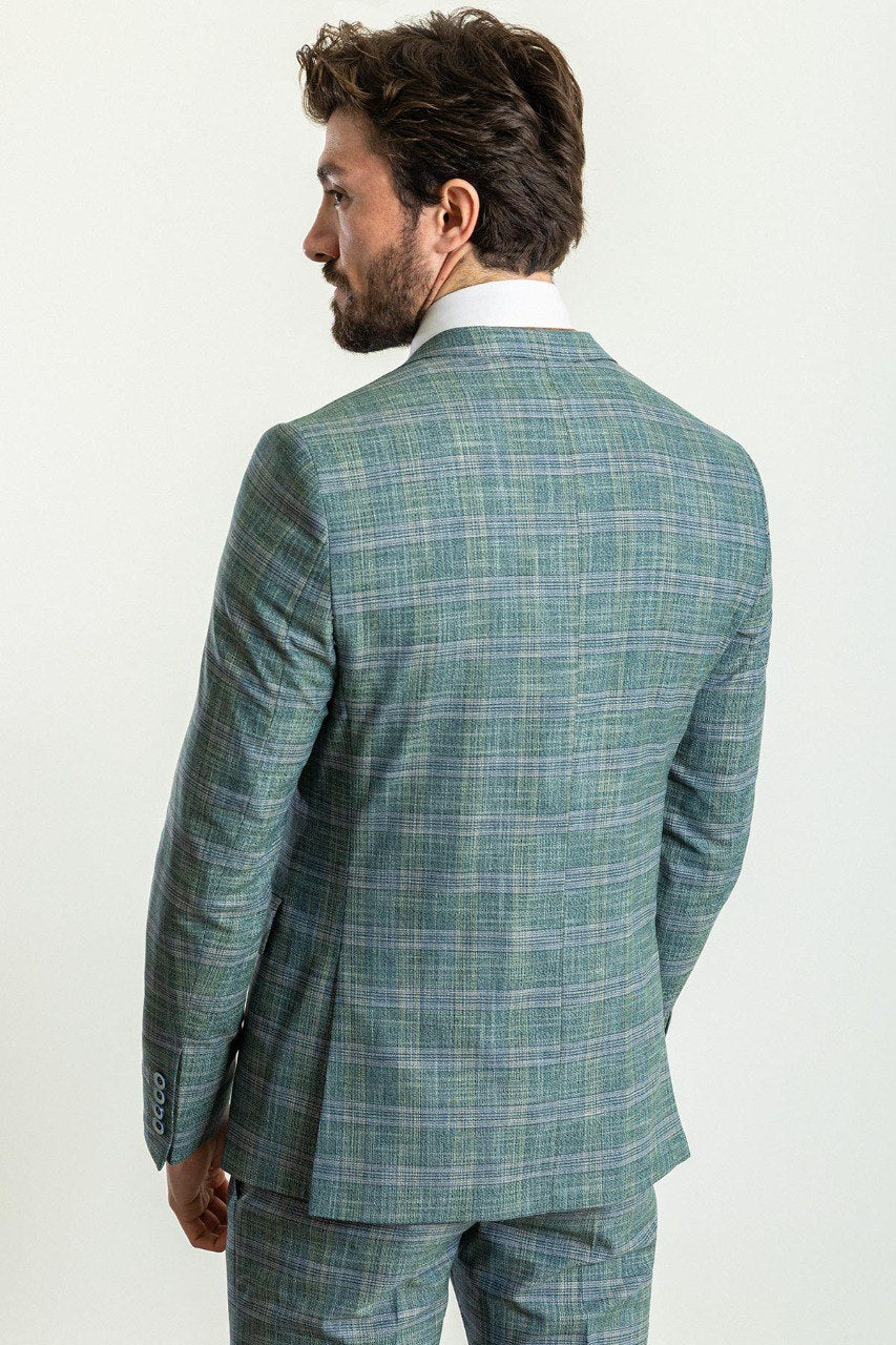 Tea Slim Fit Notch Lapel 3 Piece Green Plaid Suit