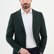 Tea Green Slim Fit Notch Lapel Men's Plaid Wool Blazer