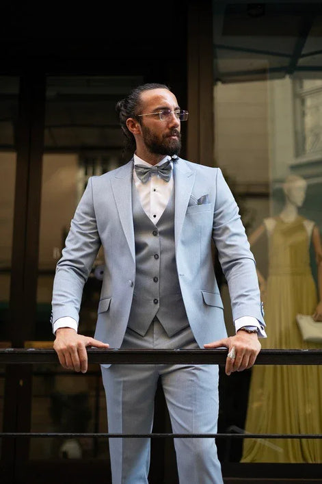 Tea Slim Fit Peak Lapel Baby Blue Tuxedo